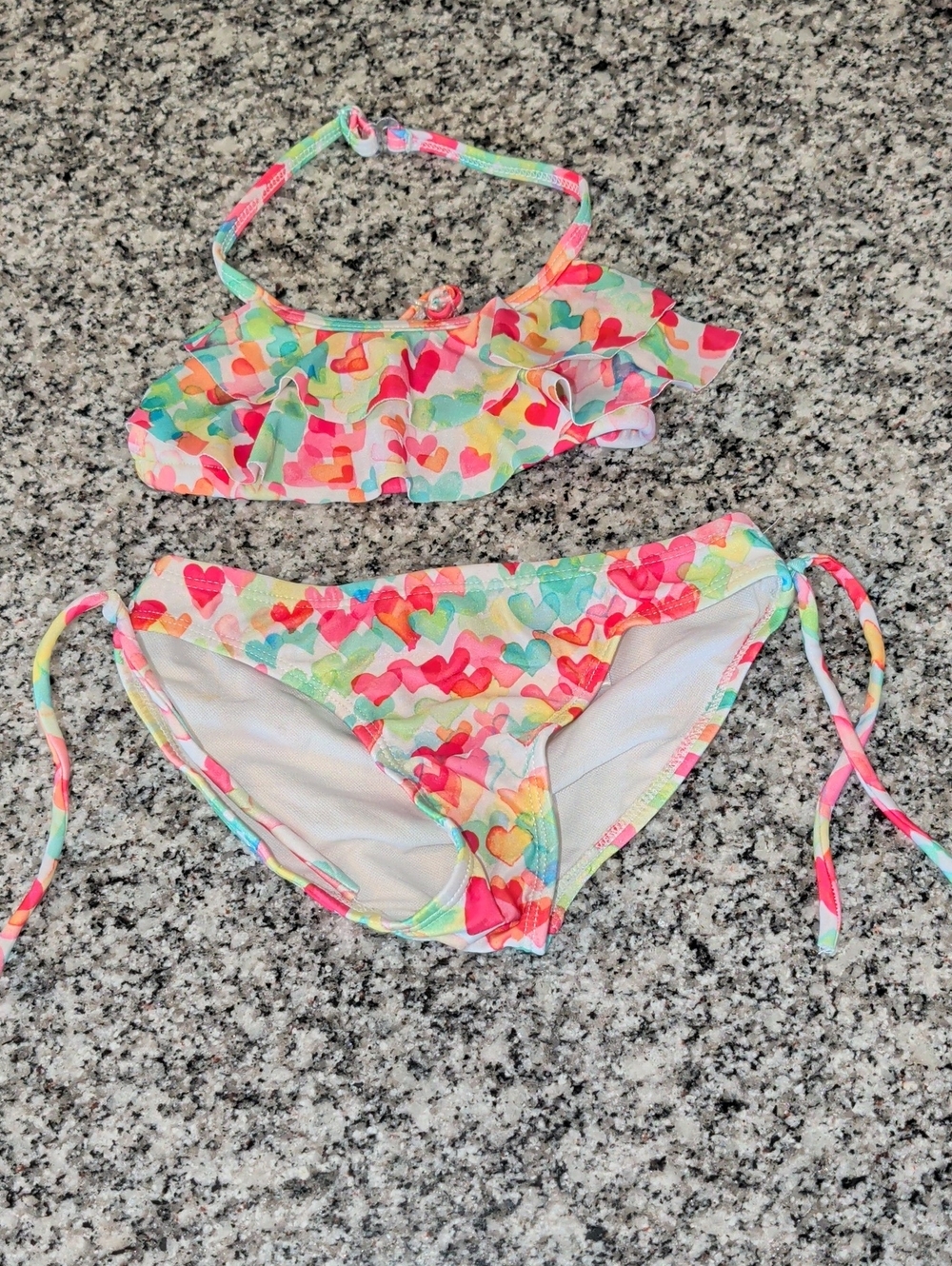 Kate Mack Multicolor Heart Ruffle Bikini - Pink, Red, Green, Blue, Yellow